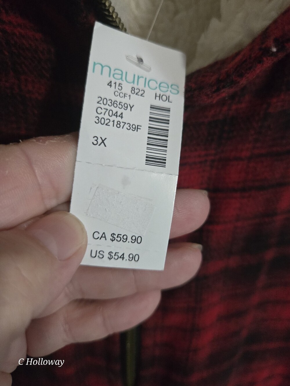 NWT Maurices Women’s Plus 3X Red/Black Plaid Lined Sherpa Full Zip Vest Pockets - Picture 2 of 8